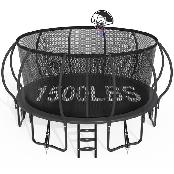 CITYLE 16FT Trampoline with Enclosure Net, Outdoor Trampoline for Kids and Adults, 1500LBS Trampoline with Basketball Hoop, Galvanized Steel Heavy Duty Trampolines with Xmas Gift