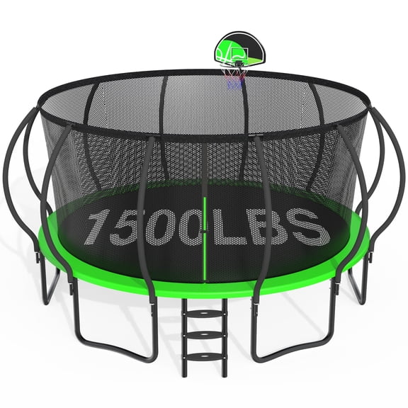 CITYLE 16FT Trampoline with Enclosure Net, Outdoor Trampoline for Kids and Adults, 1500LBS Trampoline with Basketball Hoop, Galvanized Steel Heavy Duty Trampolines with Xmas Gift