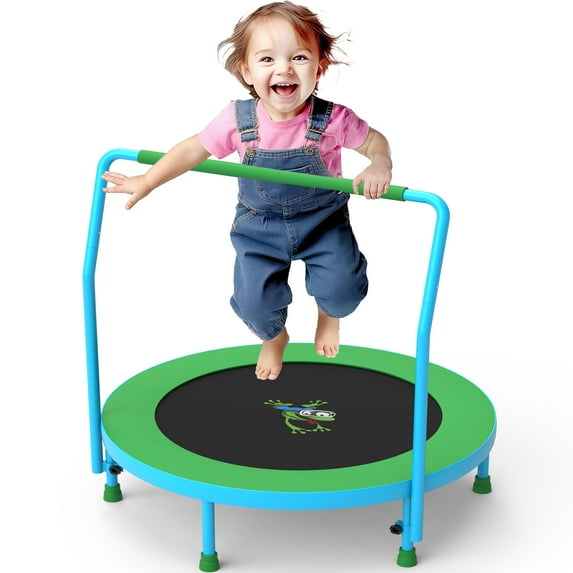 CITYLE 3FT Toddler Indoor Trampoline for Kids Ages 1 to 6, Max Load 220LBS 36'' Mini Small Foldable Trampoline with Height Adjustable Handlebar, Indoor & Outdoor, Noise Free