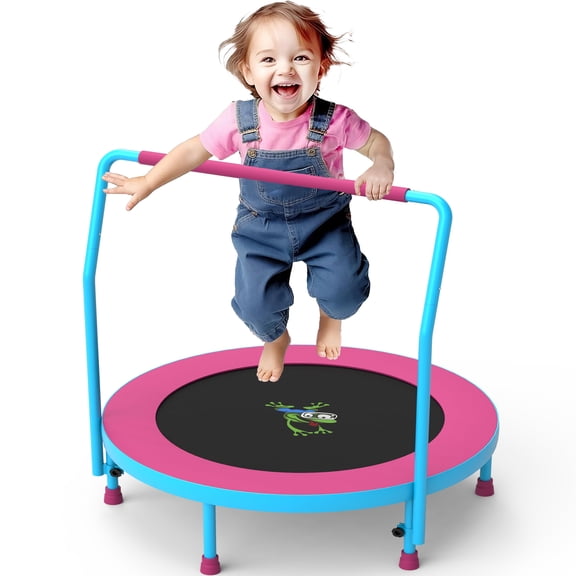 CITYLE 3FT Toddler Indoor Trampoline for Kids Ages 1 to 6, Max Load 220LBS 36'' Mini Small Foldable Trampoline with Height Adjustable Handlebar, Indoor & Outdoor, Noise Free