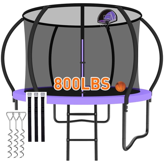 CITYLE 8FT Trampoline with Enclosure Net, Outdoor Trampoline for Kids and Adults, 800LBS Trampoline with Basketball Hoop, Galvanized Steel Heavy Duty Trampolines with Wind Stakes, Xmas Gift
