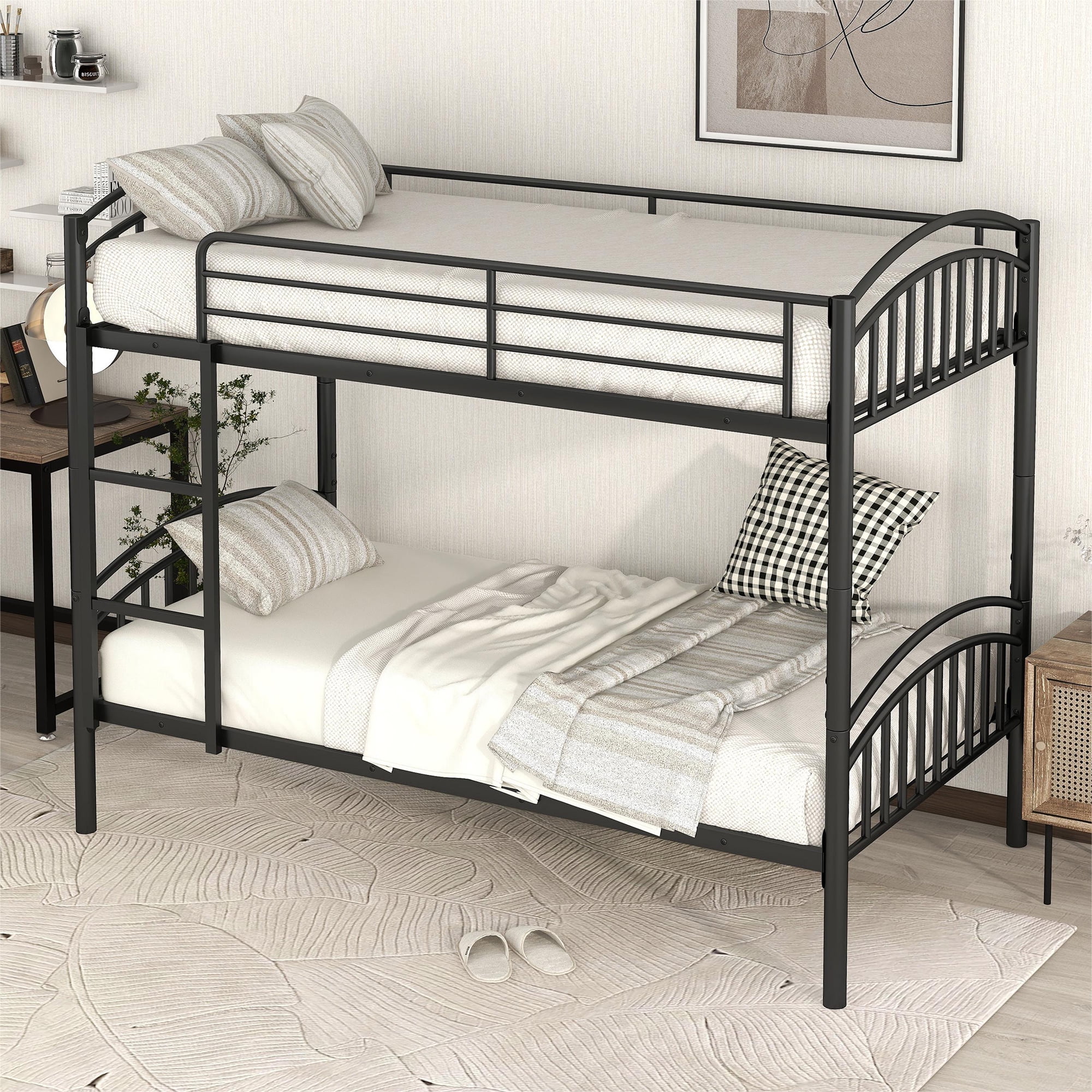 CITYLE Bunk Bed Twin over Twin, Metal Twin Bunk Bed, Can Divided into 2