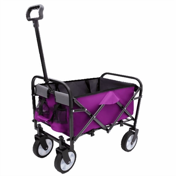 DreamBuck Collapsible Foldable Wagon Cart with Strapping System, 250LBS Weight Capacity All-Terrain 360° Wheels Utility Cart for Beach, Camping, Shopping, Sports, Gardening, and Fishing, Purple