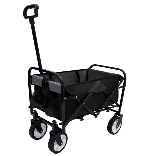CITYLE Collapsible Foldable Wagon Cart with Strapping System, 250LBS Weight Capacity All-Terrain 360° Wheels Utility Cart for Beach, Camping, Shopping, Sports, Gardening, and Fishing, Black