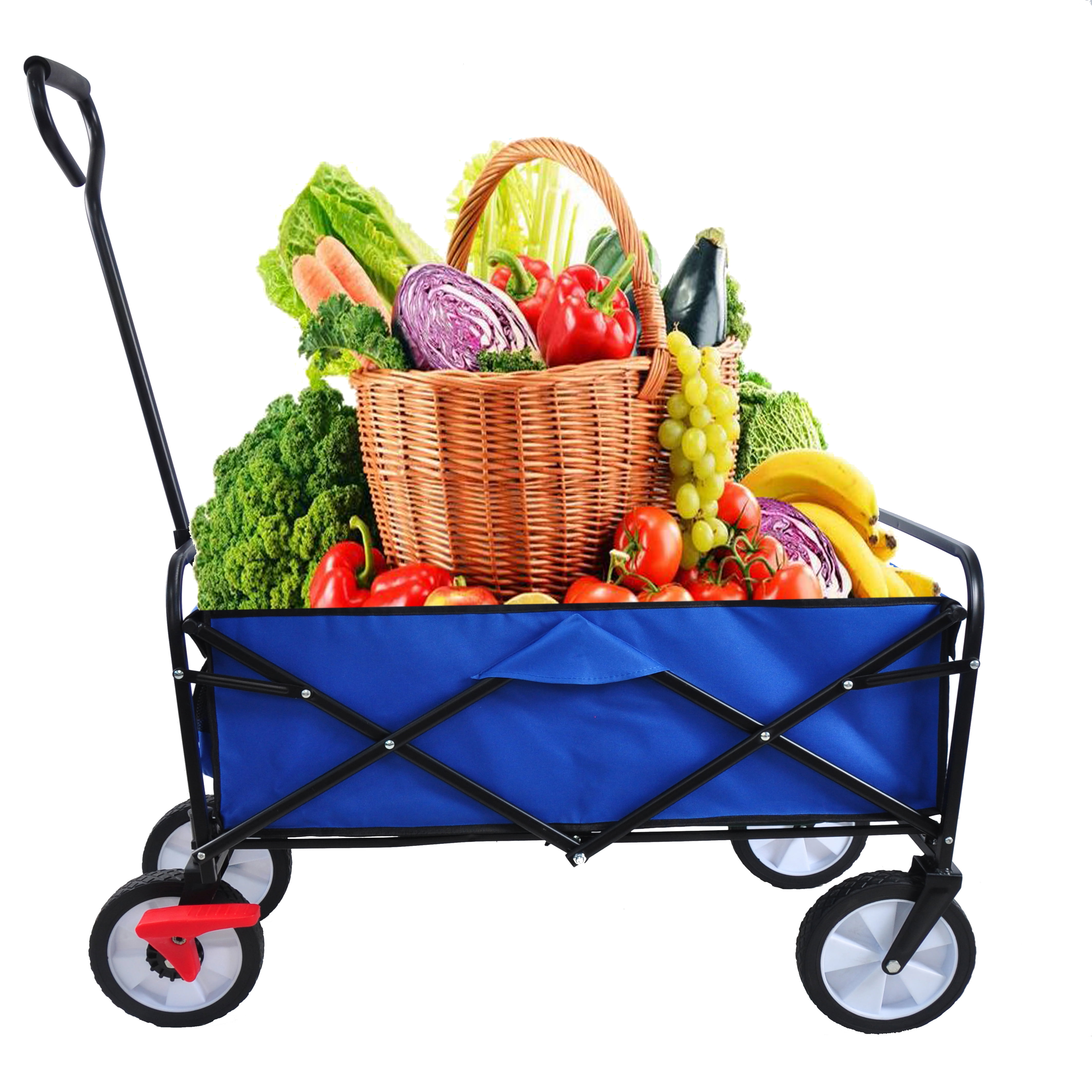 Blue Heavy-Duty Folding Utility Wagon with Adjustable Handle