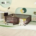 thumbnail image 1 of CITYLE Full Size Floor Bed with Rails for Toddlers Kids, Floor Montessori Bed with Fence and Door, Boys and Girls, Espresso(No Slats), 1 of 8
