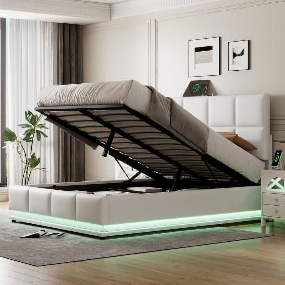 CITYLE Full Size Lift Up Storage Bed, Full Size Tufted Upholstered Bed Frame with Hydraulic Storage, Gas Lift Up Storage Platform Bed Frame Upholstered Full Size beds, No Box Spring Needed, White
