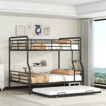 CITYLE Full XL Over Queen Metal Bunk Bed with Trundle, Metal Triple Bunk Bed for 3 Kids and Teens with Safety Guardrails – Space-Saving Design, No Box Spring Needed, Black