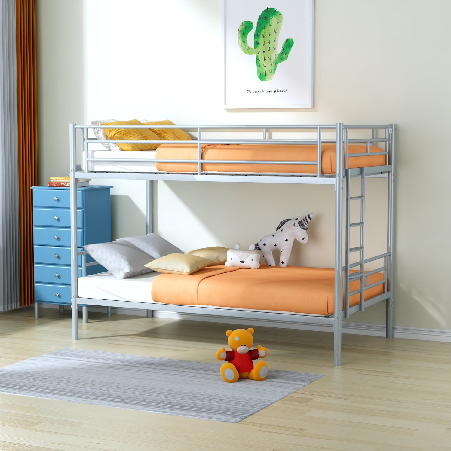 CITYLE Metal Bunk Bed Twin over Twin, Twin Bunk Beds for Kids Teens Adults with FullLength