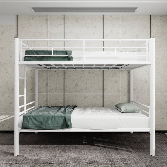 DreamBuck Metal Bunk Bed Twin over Twin Bunk Bed, Heavy Duty Steel Metal Bunk Bed Frame with Full-Length Guardrail and Ladder, Slat Support, Space Saving Design, No Box Spring Needed, White