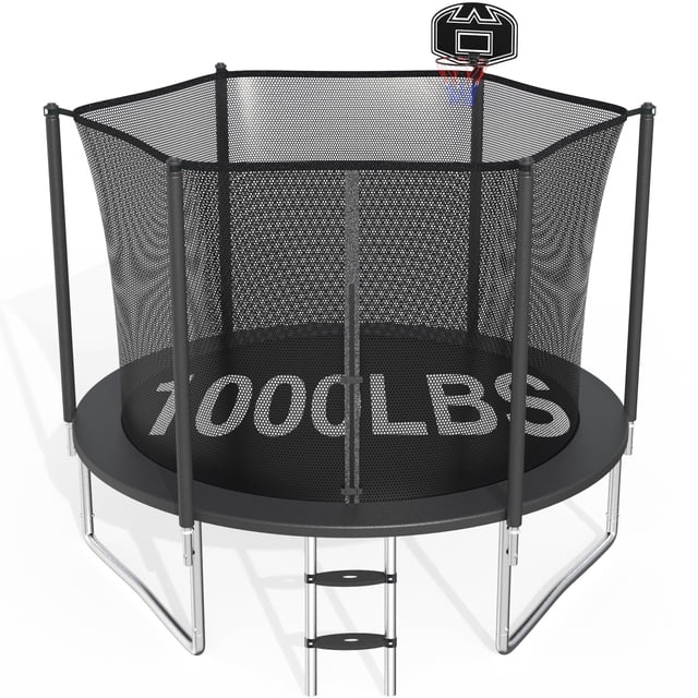 CITYLE Trampoline 10FT for Kids and Adults 1000LBS Weight Capacity, Heavy Duty Outdoor Trampolines with Basketball Hoop and Enclosure Net for Backyard, Birthday Gift