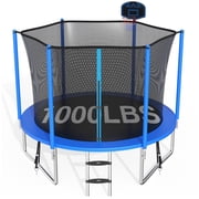 CITYLE Trampoline 10FT for Kids and Adults 1000LBS Weight Capacity, Heavy Duty Outdoor Trampolines with Basketball Hoop and Enclosure Net for Backyard, Birthday Gift