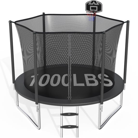 CITYLE Trampoline 10FT for Kids and Adults 1000LBS Weight Capacity, Heavy Duty Outdoor Trampolines with Basketball Hoop and Enclosure Net for Backyard, Birthday Gift
