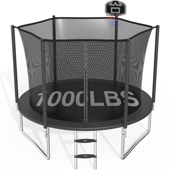 CITYLE Trampoline 10FT for Kids and Adults 1000LBS Weight Capacity, Heavy Duty Outdoor Trampolines with Basketball Hoop and Enclosure Net for Backyard, Birthday Gift