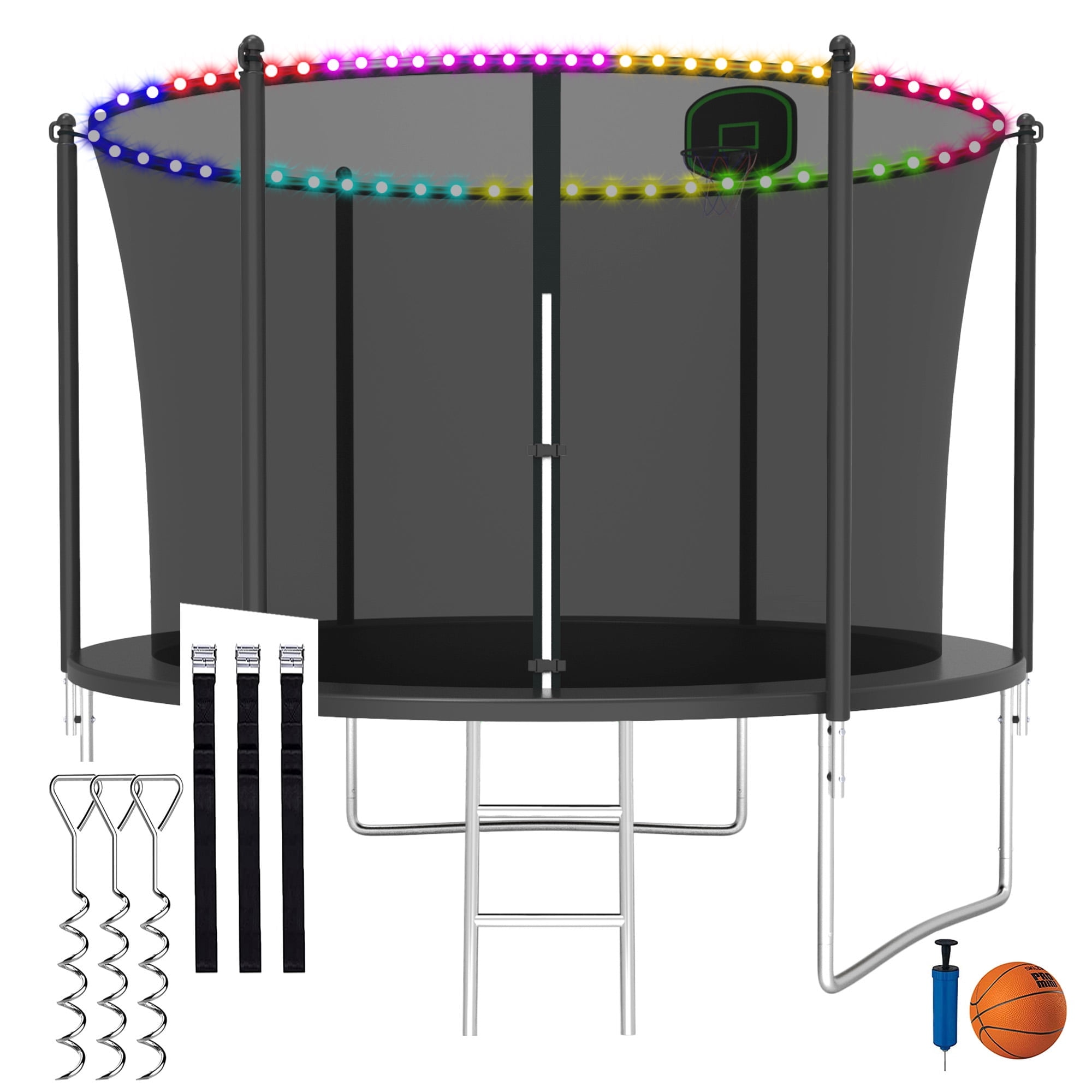 CITYLE Trampoline 10FT Trampoline for Kids and Adults, Outdoor Trampoline with Lights, Trampoline with Enclosure, Basketball Hoop, Wind Stakes, Ladder, Weather Resistant, Easy Assembly, Last Long