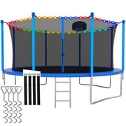 CITYLE Trampoline 12FT 14FT 15FT 16FT 1500LBS Trampoline for Adults Kids Trampolines with Basketball Hoop, Enclosure, Lights, Outdoor Heavy Duty Trampoline, Easy to Install & Last Long