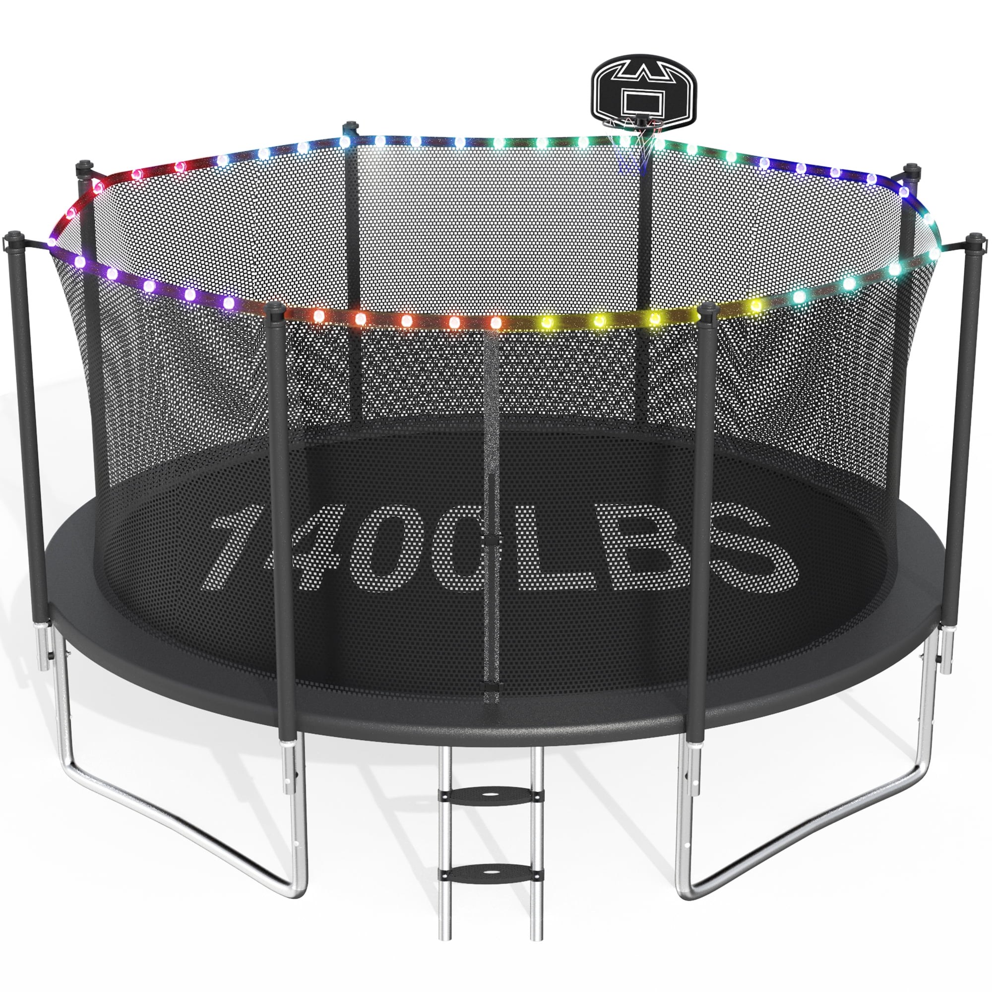 CITYLE Trampoline 14FT Trampoline for Adults and Kids, 1400LBS Outdoor Trampolines with Lights, Basketball Hoop and Enclosure Net, Heavy Duty Trampoline, Easy to Install & Last Long, Birthday Gift