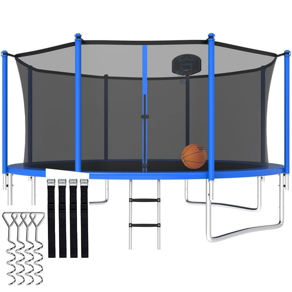 CITYLE Trampoline 12FT Trampoline for Adults and Kids, 1200LBS Outdoor Trampolines with Basketball Hoop and Enclosure Net, Heavy Duty Trampoline, Easy to Install & Last Long, Birthday Gift