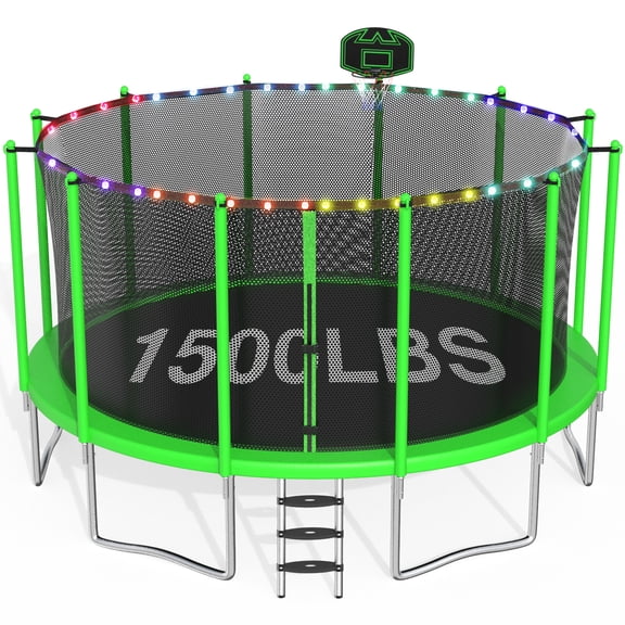 CITYLE Trampoline 16FT Trampoline for Adults and Kids, 1500LBS Outdoor Trampolines with Lights, Basketball Hoop and Enclosure Net, Heavy Duty Trampoline, Easy to Install & Last Long, Birthday Gift
