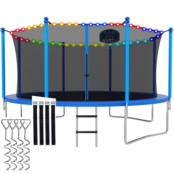 CITYLE Trampoline 14FT Trampoline for Adults and Kids, 1400LBS Outdoor Trampolines with Lights, Basketball Hoop and Enclosure Net, Heavy Duty Trampoline, Easy to Install & Last Long, Birthday Gift