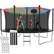 CITYLE Trampoline 12FT 14FT 15FT 16FT 1500LBS Trampoline for Adults Kids Trampolines with Basketball Hoop, Enclosure, Lights, Outdoor Heavy Duty Trampoline, Easy to Install & Last Long