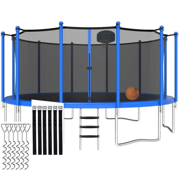 CITYLE Trampoline 16FT Trampoline for Adults and Kids, 1500LBS Outdoor Trampolines with Basketball Hoop and Enclosure Net, Heavy Duty Trampoline, Easy to Install & Last Long, Birthday Gift