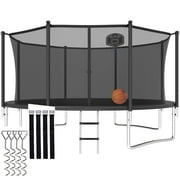 CITYLE Trampoline 12FT 14FT 15FT 16FT 1500LBS Trampoline for Adults Kids Trampolines with Basketball Hoop, Outdoor Heavy Duty Trampoline with Enclosure, Easy to Install & Last Long