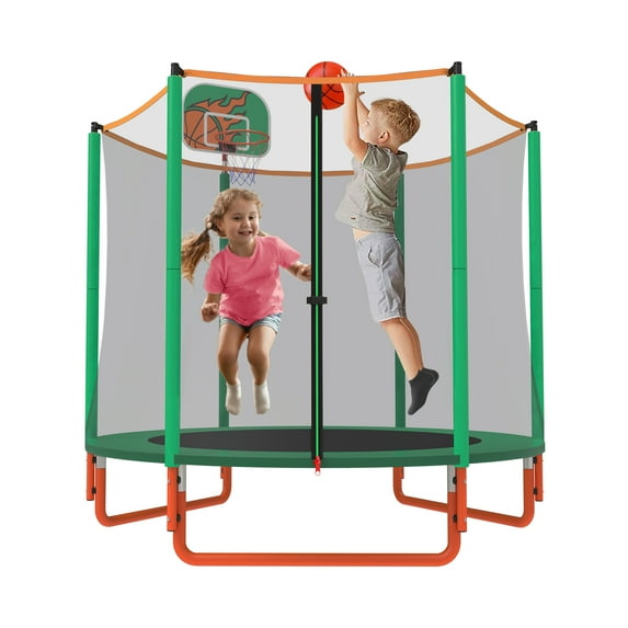 CITYLE Trampoline for Kids, No Gap Design 600LBS 66'' 5.5FT Toddler Trampoline Indoor Outdoor with Basketball Hoop, Mini Small Trampoline with Enclosure, Christmas Gifts for Toddlers, Boys & Girls