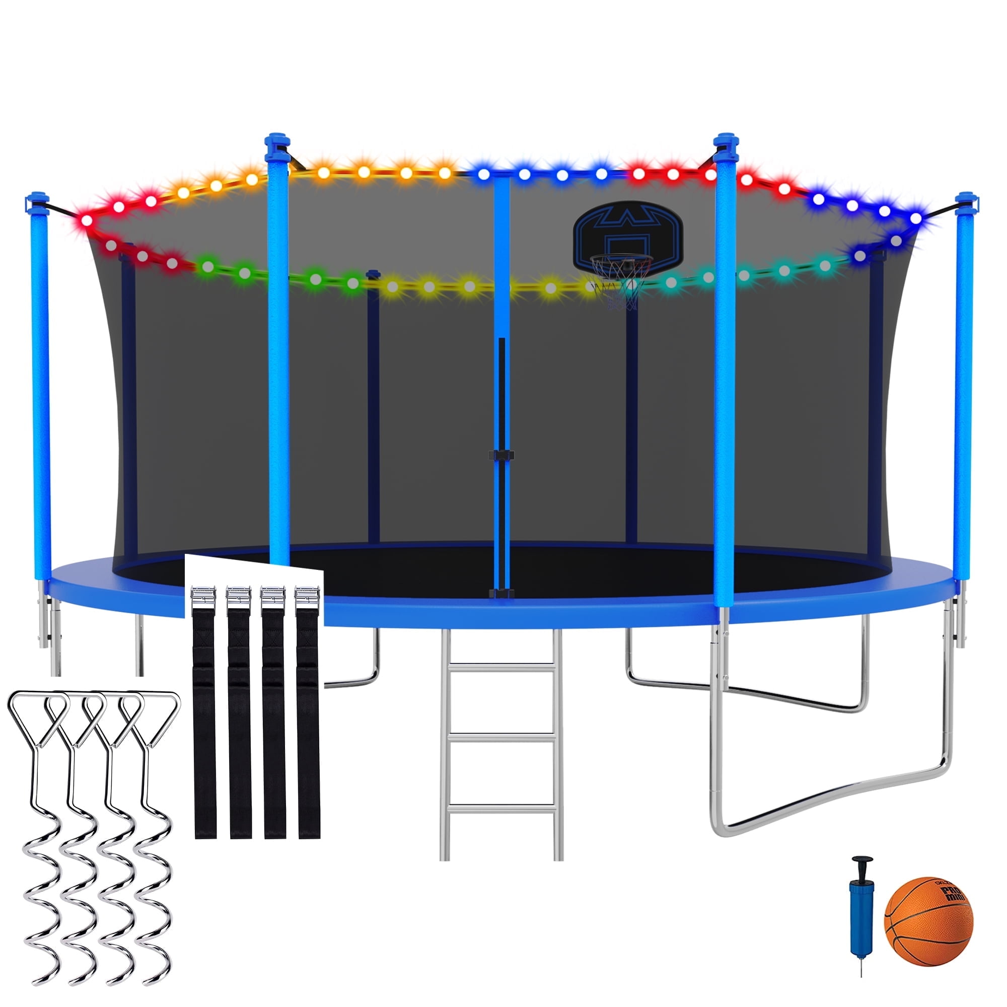 CITYLE Trampoline 14FT Trampoline with Enclosure and Basketball Hoop, 1400lbs Outdoor Trampoline for Adults and Kids with Lights for Christmas, Heavy Duty Backyard Trampoline Last Long