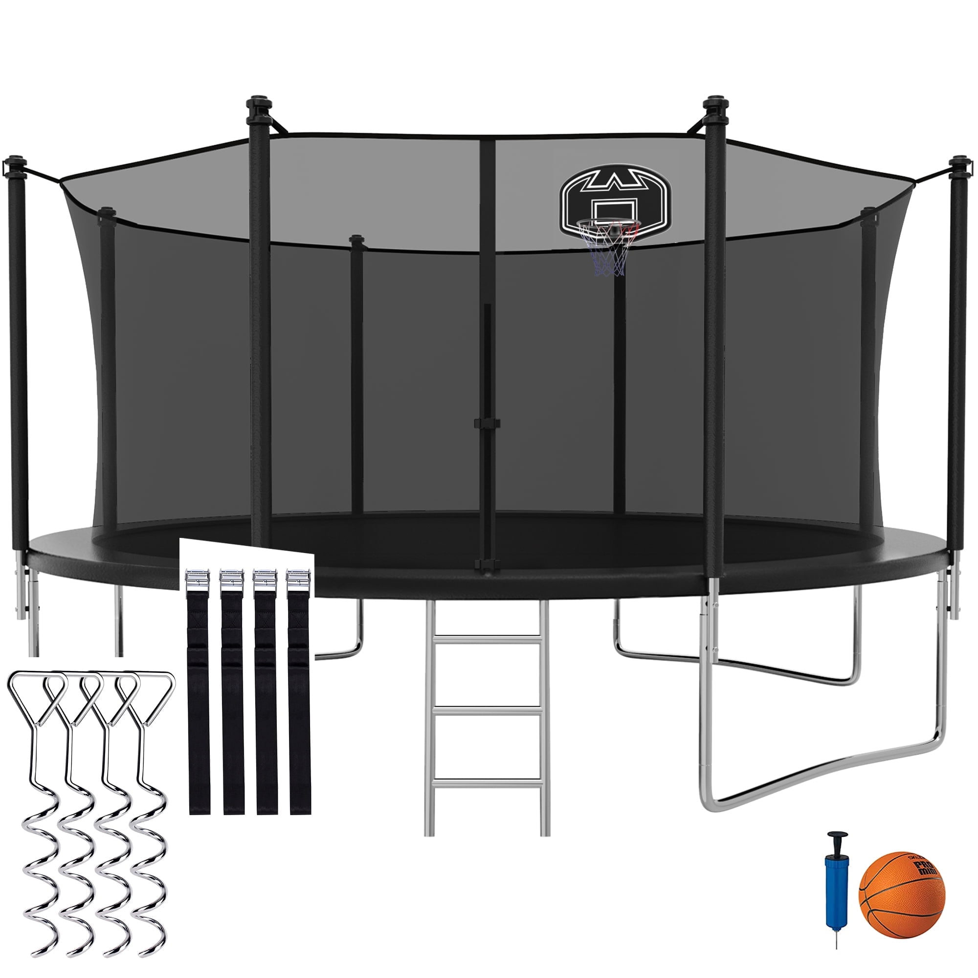 CITYLE Trampoline 14FT Trampoline for Kids and Adults, Outdoor Trampoline with Enclosure Net, Backyard Trampoline with Basketball Hoop, Wind Stakes, Ladder, Weather Resistant, Easy Assembly,Last Long