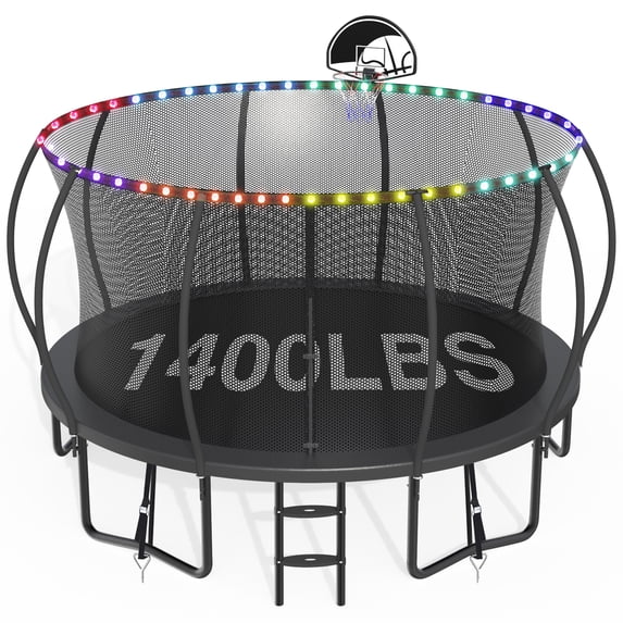 CITYLE Trampoline 1500LBS 12 14 15 16 FT Trampoline for Kids and Adults with Lights, 14FT Trampoline with Enclosure Net, Basketball Hoop, Wind Stakes, Heavy Duty Trampolines Outdoor