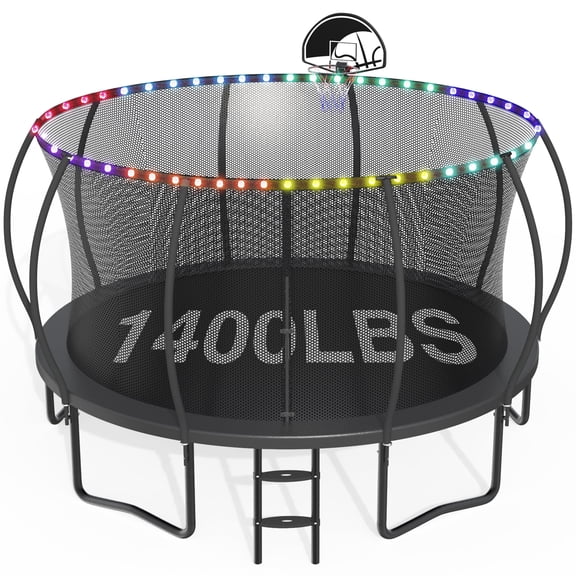 CITYLE Trampoline 1500LBS 12 14 15 16 FT Trampoline for Kids and Adults with Lights, 14FT Trampoline with Enclosure Net, Basketball Hoop, Heavy Duty Trampolines Outdoor