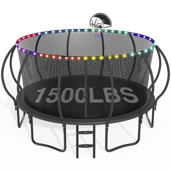 CITYLE Trampoline 1500LBS 12 14 15 16 FT Trampoline for Kids and Adults with Lights, 15FT Trampoline with Enclosure Net, Basketball Hoop, Heavy Duty Trampolines Outdoor