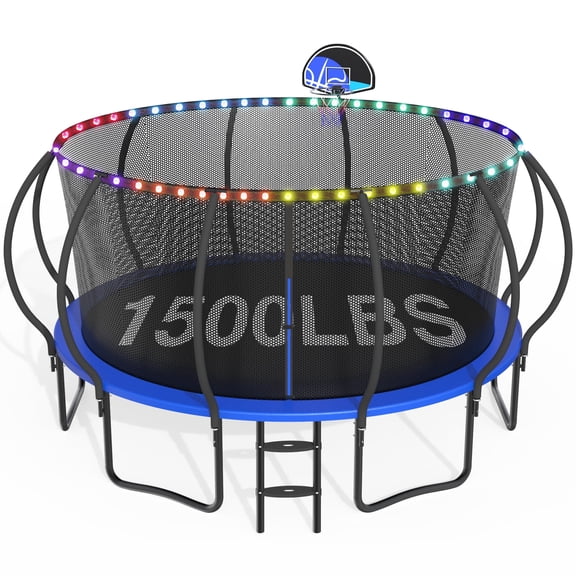 CITYLE Trampoline 1500LBS 12 14 15 16 FT Trampoline for Kids and Adults with Lights, 15FT Trampoline with Enclosure Net, Basketball Hoop, Heavy Duty Trampolines Outdoor