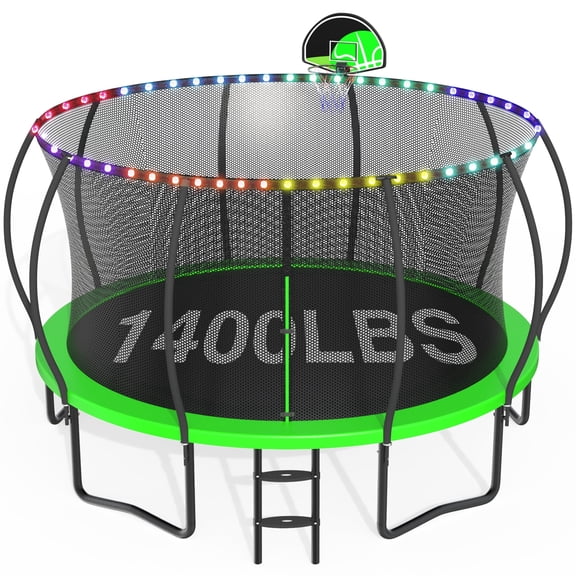 CITYLE Trampoline 1500LBS 12 14 15 16 FT Trampoline for Kids and Adults with Lights, 14FT Trampoline with Enclosure Net, Basketball Hoop, Heavy Duty Trampolines Outdoor