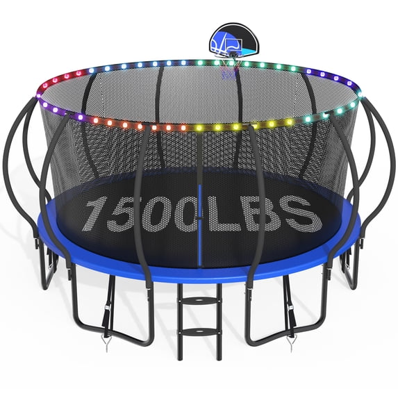 CITYLE Trampoline 1500LBS 12 14 15 16 FT Trampoline for Kids and Adults with Lights, 15FT Trampoline with Enclosure Net, Basketball Hoop, Wind Stakes, Heavy Duty Trampolines Outdoor