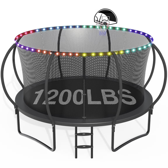 CITYLE Trampoline 1500LBS 12 14 15 16 FT Trampoline for Kids and Adults with Lights, 12FT Trampoline with Enclosure Net, Basketball Hoop, Heavy Duty Trampolines Outdoor