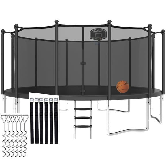 CITYLE Trampoline 16FT Trampoline for Adults and Kids, 1500LBS Outdoor Trampolines with Basketball Hoop and Enclosure Net, Heavy Duty Trampoline, Easy to Install & Last Long, Birthday Gift