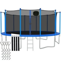 CITYLE Trampoline 16FT for Adults and Kids 1500LBS, Heavy Duty Outdoor Trampoline with Enclosure and Basketball Hoop, 4 Wind Stakes, No Gap Design, Backyard Trampoline, Blue