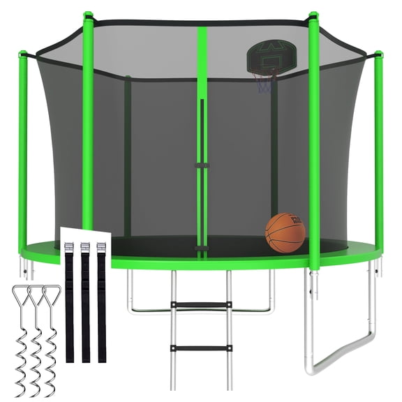 CITYLE Trampoline 8FT for Kids and Adults 800LBS Weight Capacity, Heavy Duty Outdoor Trampolines with Basketball Hoop and Enclosure Net for Backyard, Birthday Gift