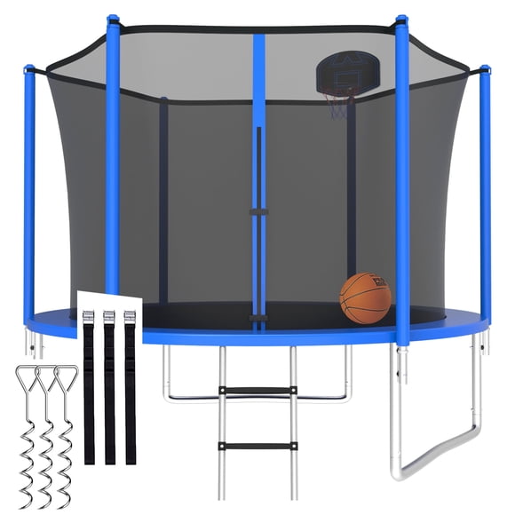 CITYLE Trampoline 8FT for Kids and Adults 800LBS Weight Capacity, Heavy Duty Outdoor Trampolines with Basketball Hoop and Enclosure Net for Backyard, Birthday Gift