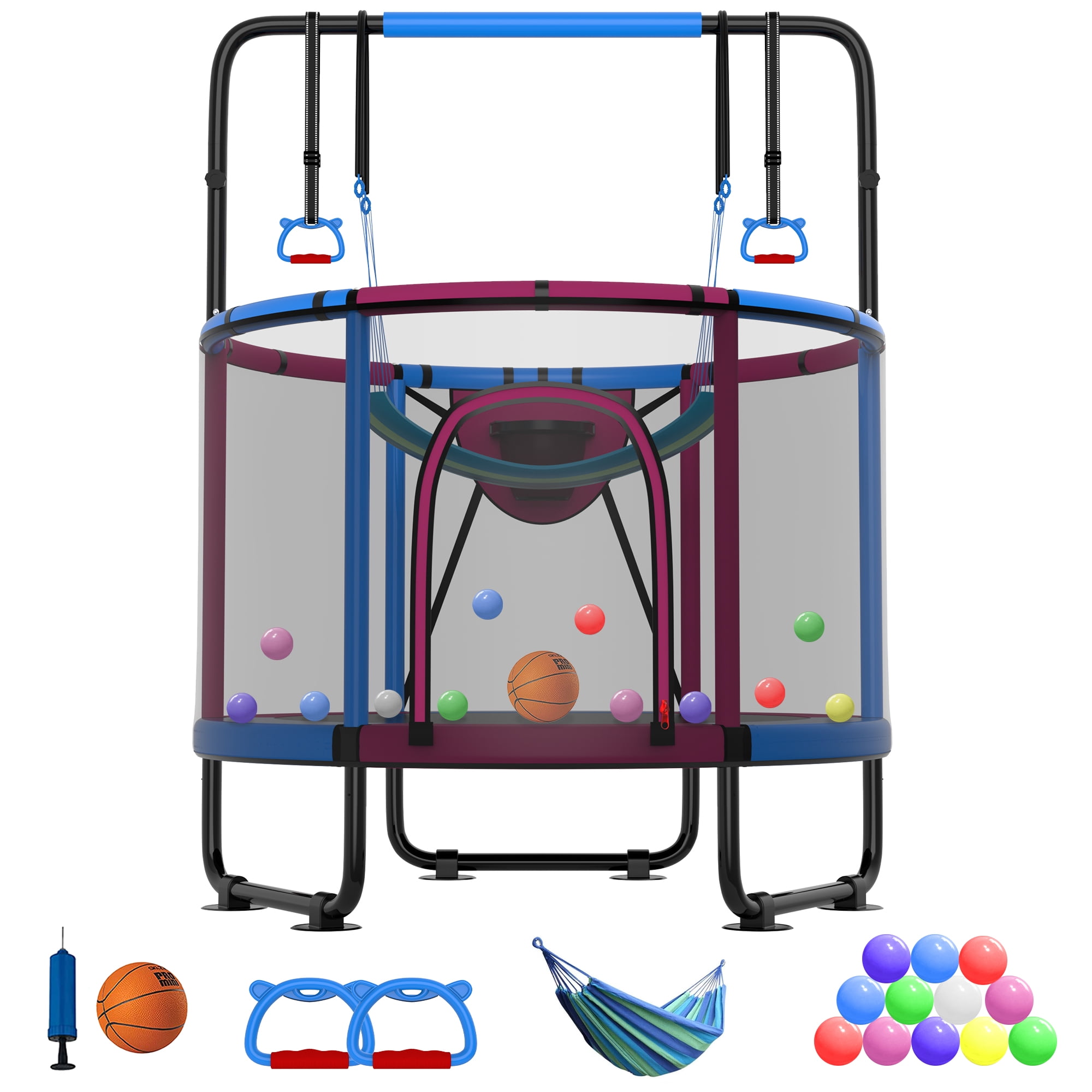 CITYLE Trampoline for Kids 500LBS 4.5FT Toddler Trampoline Indoor Outdoor with Basketball Hoop, Swing, Adjustable Bar, 54'' Mini Small Trampoline with Enclosure, Gifts for Toddlers, Boys & Girls