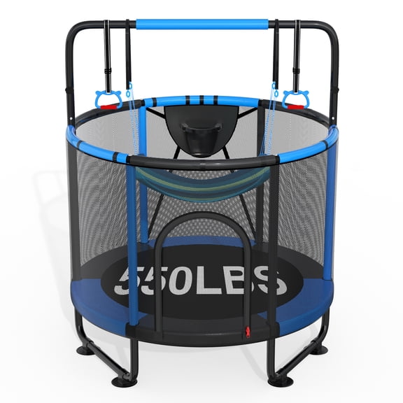 CITYLE Trampoline for Kids 500LBS 4.5FT Toddler Trampoline Indoor Outdoor with Basketball Hoop, Swing, Adjustable Bar, 54'' Mini Small Trampoline with Enclosure, Gifts for Toddlers, Boys & Girls