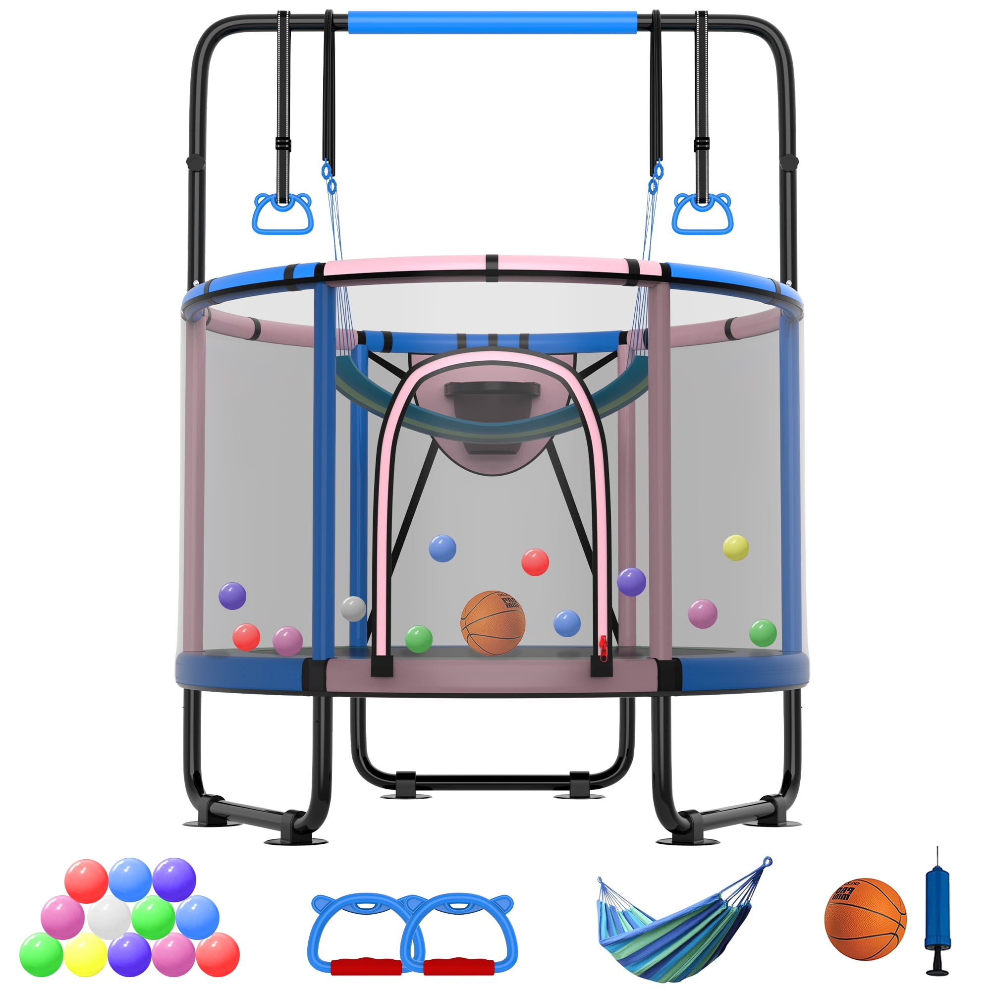 CITYLE Trampoline for Kids 500LBS 4.5FT Toddler Trampoline Indoor Outdoor with Basketball Hoop, Swing, Adjustable Bar, 54'' Mini Small Trampoline with Enclosure, Gifts for Toddlers, Boys & Girls