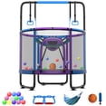 thumbnail image 1 of CITYLE Trampoline for Kids 600LBS 5.5FT Toddler Trampoline Indoor Outdoor with Basketball Hoop, Swing, Adjustable Bar, 66'' Mini Small Trampoline with Enclosure, Gifts for Toddlers, Boys & Girls, 1 of 8