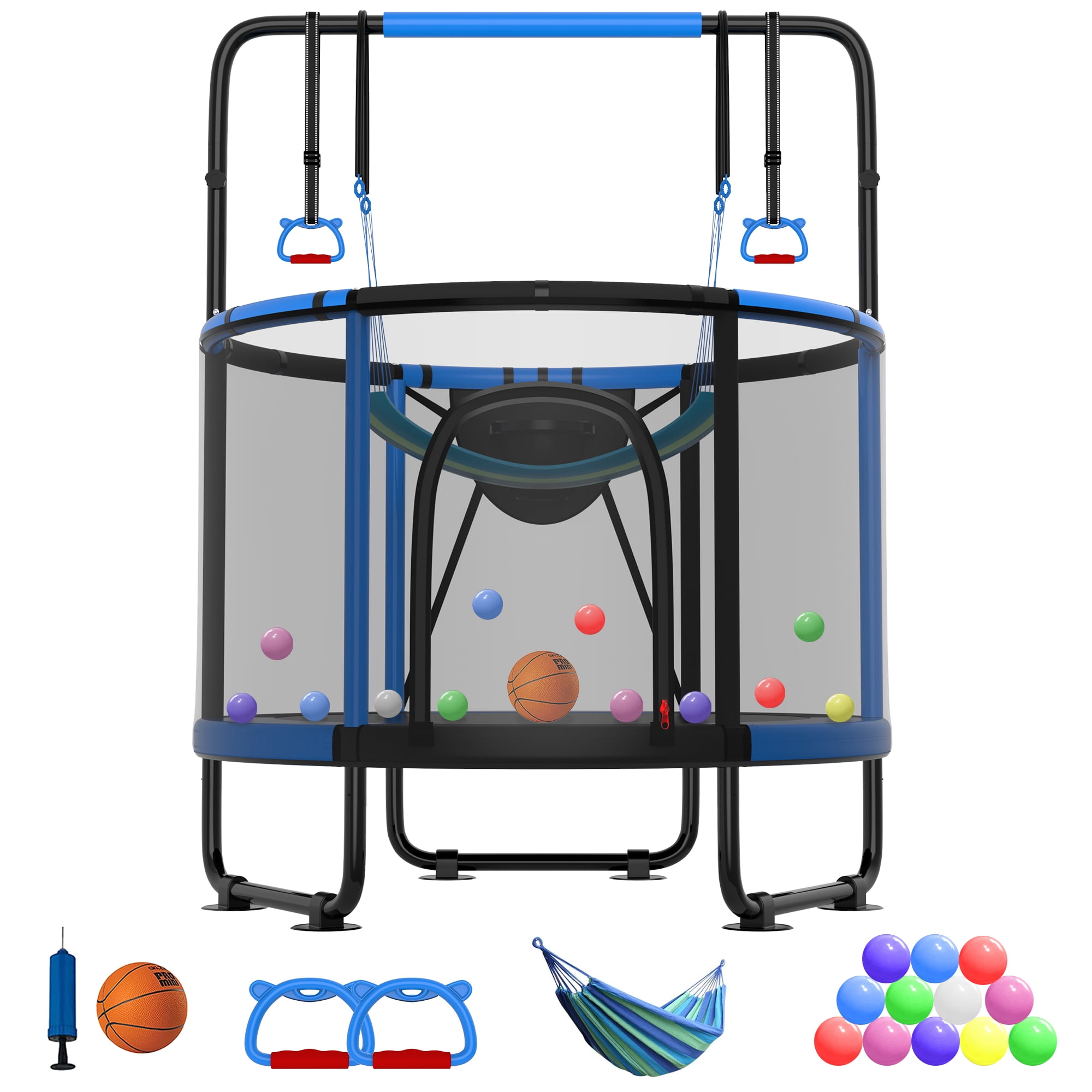 CITYLE Trampoline for Kids 600LBS 5.5FT Toddler Trampoline Indoor Outdoor with Basketball Hoop, Swing, Adjustable Bar, 66'' Mini Small Trampoline with Enclosure, Gifts for Toddlers, Boys & Girls
