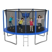 CITYLE Trampolines 12FT 14FT 16FT Trampoline with Enclosure, Outdoor Trampoline 14FT with Basketball Hoop, Galvanized Anti-Rust, Last Long and Heavy Duty Trampoline for 6-8 Adults and Kids