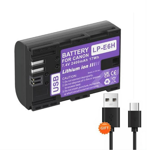 CITYORK 1 Pack Canon LP-E6 Battery,2400mah Battery Canon 70D Bulit-in USB Batteries for Canon 5D Mark II III 7D 60D EOS 6D 80D EOS 5DS R Cameras