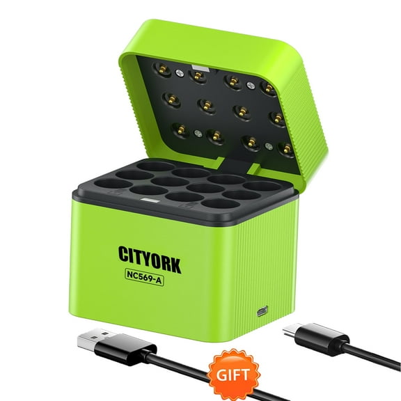 CITYORK 12 Bay 1.5V AA Rechargeable Batteries Smart Charger,Quick Independent Battery Charger Storage Box for 1.5V Double A Rechargeable Lithium Batteries