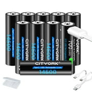 CITYORK 14500 Batteries, 10-Pack 700mAh Lithium-ion TYPE-C Quick Charge USB Rechargeable High Capacity 14500 Battery for Flashlight ,Keyboard
